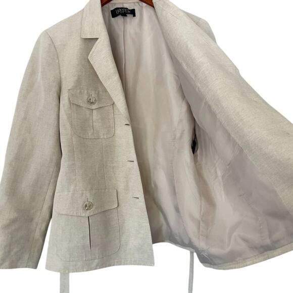 Kasper Linen Blend Tan/Neutral Belted/Tie Blazer / Jacket / Utility Pockets, 12 - Picture 6 of 16